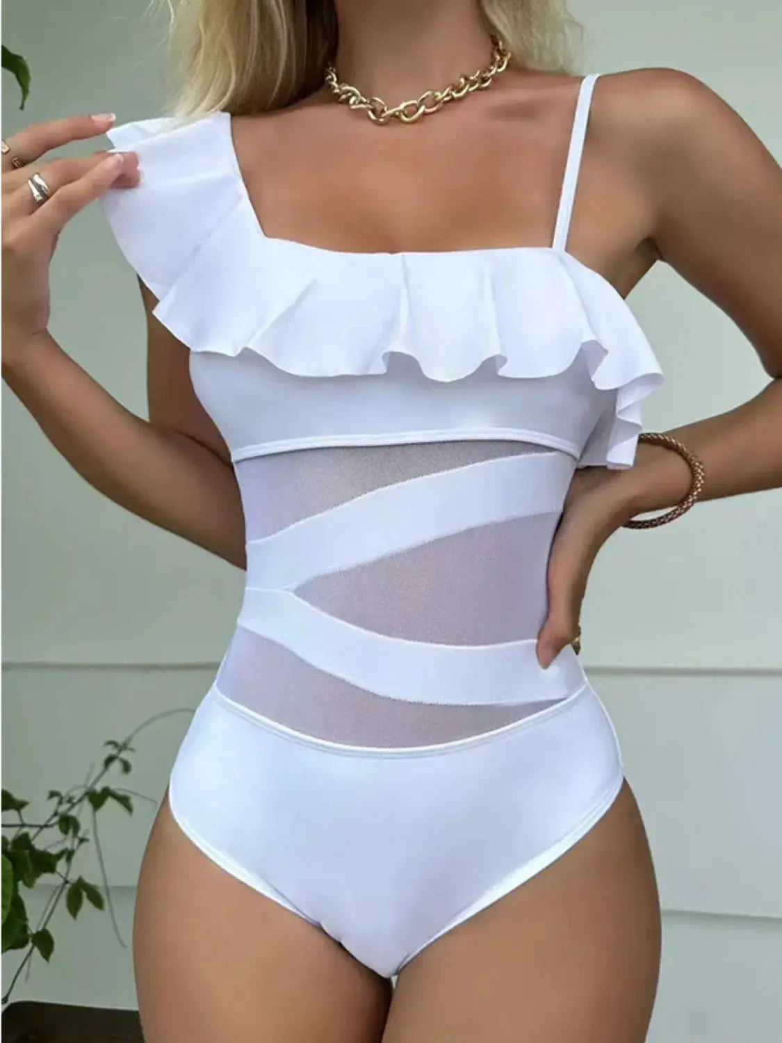 Asymmetrical Ruffled One-Piece Swimwear - Clothes For Her Online Store