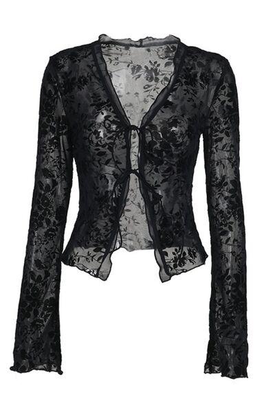 Double Tied Long Sleeve Blouse - Clothes For Her Online Store
