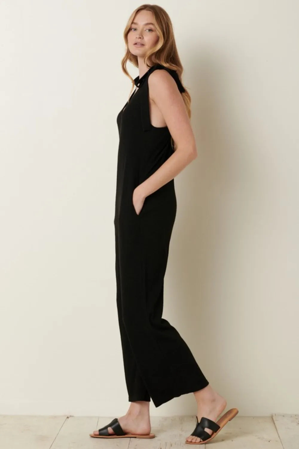 Mittoshop Rib Knit V-Neck Cross Back Jumpsuit - Clothes For Her Online Store