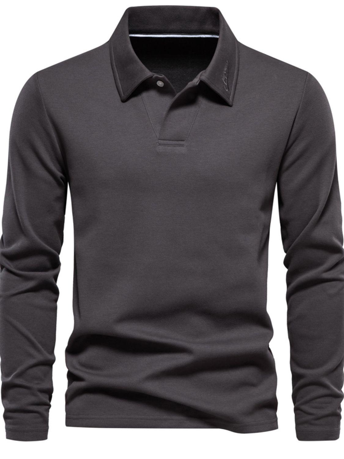 Men's Collared Neck Long Sleeve Polo - Clothes For Her Online Store