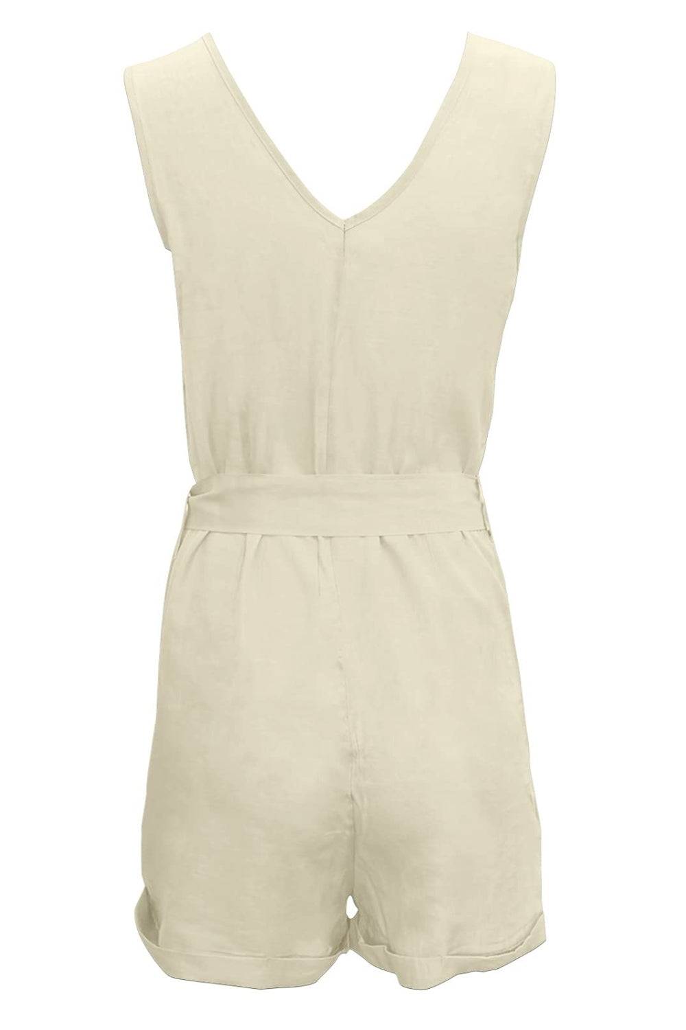 Full Size Tied V-Neck Sleeveless Romper with Pockets - Clothes For Her Online Store
