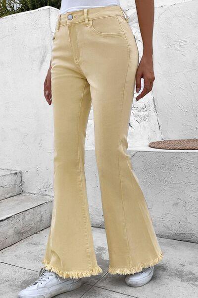 Raw Edge Mid Waist Flared Jeans - Clothes For Her Online Store