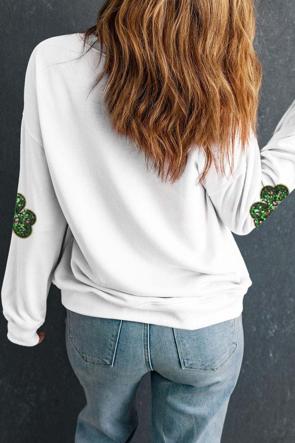 Sequin Lucky Clover Long Sleeve Sweatshirt - Clothes For Her Online Store