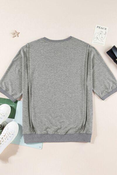 Exposed Seam Side Slit Round Neck Top - Clothes For Her Online Store