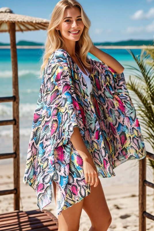 Heimish Full Size Multi Color Snake Open Cardigan Plus Size - Clothes For Her Online Store