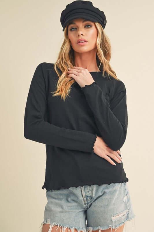 Aemi + Co Lettuce Hemline Round Neck Raglan Sleeve T-Shirt - Clothes For Her Online Store