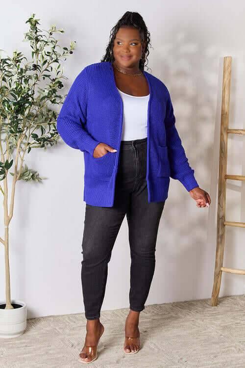 Zenana Full Size Waffle-Knit Open Front Cardigan - Clothes For Her Online Store
