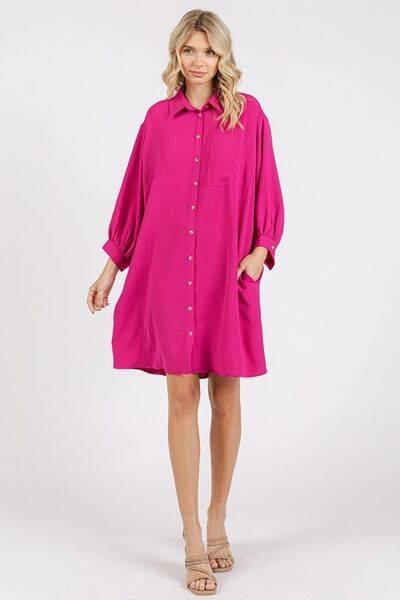 Mittoshop Airflow 3/4 Sleeve Buttoned Shirt Mini Dress - Clothes For Her Online Store