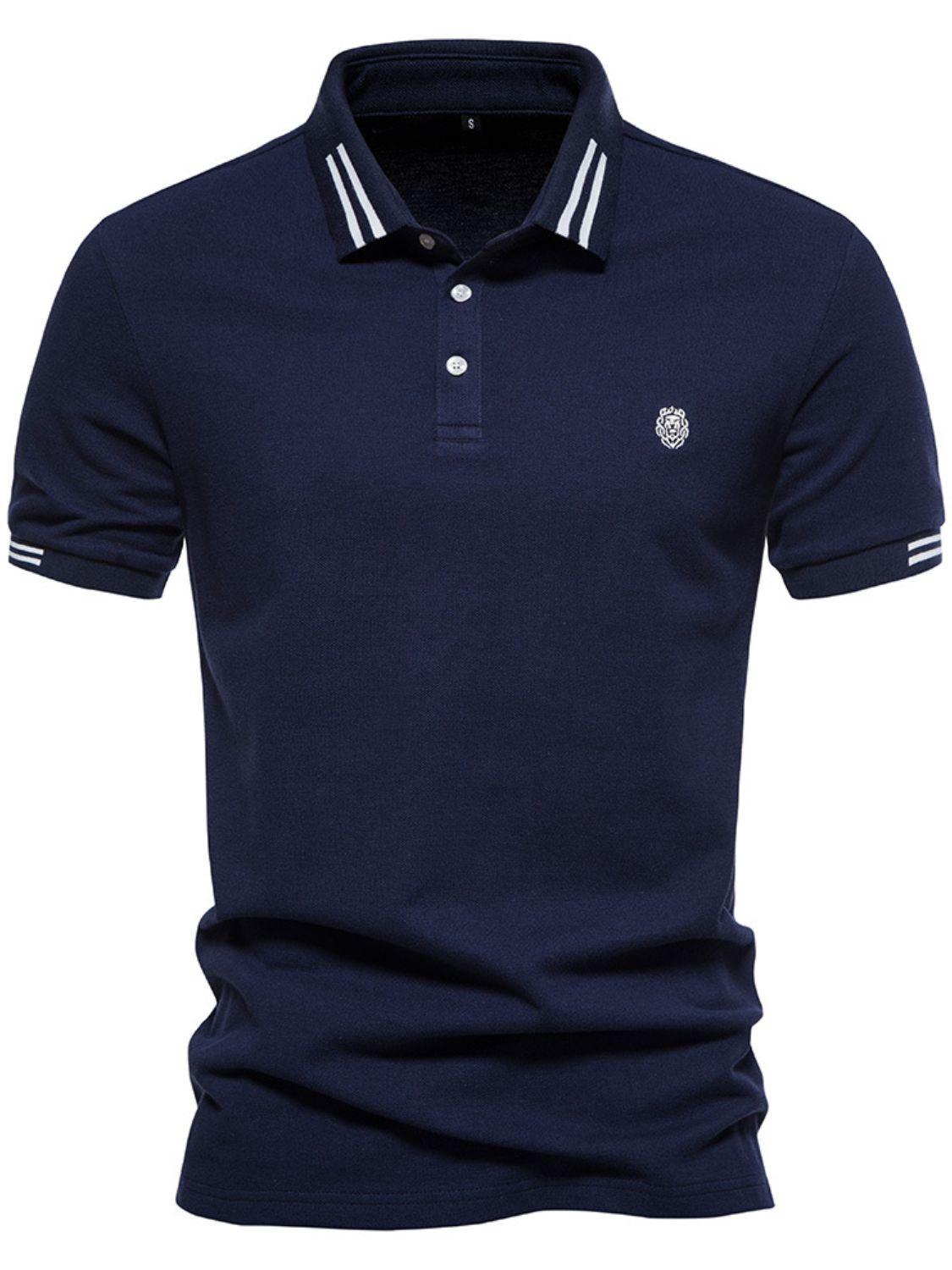 Men's Embroidered Striped Short Sleeve Polo - Clothes For Her Online Store