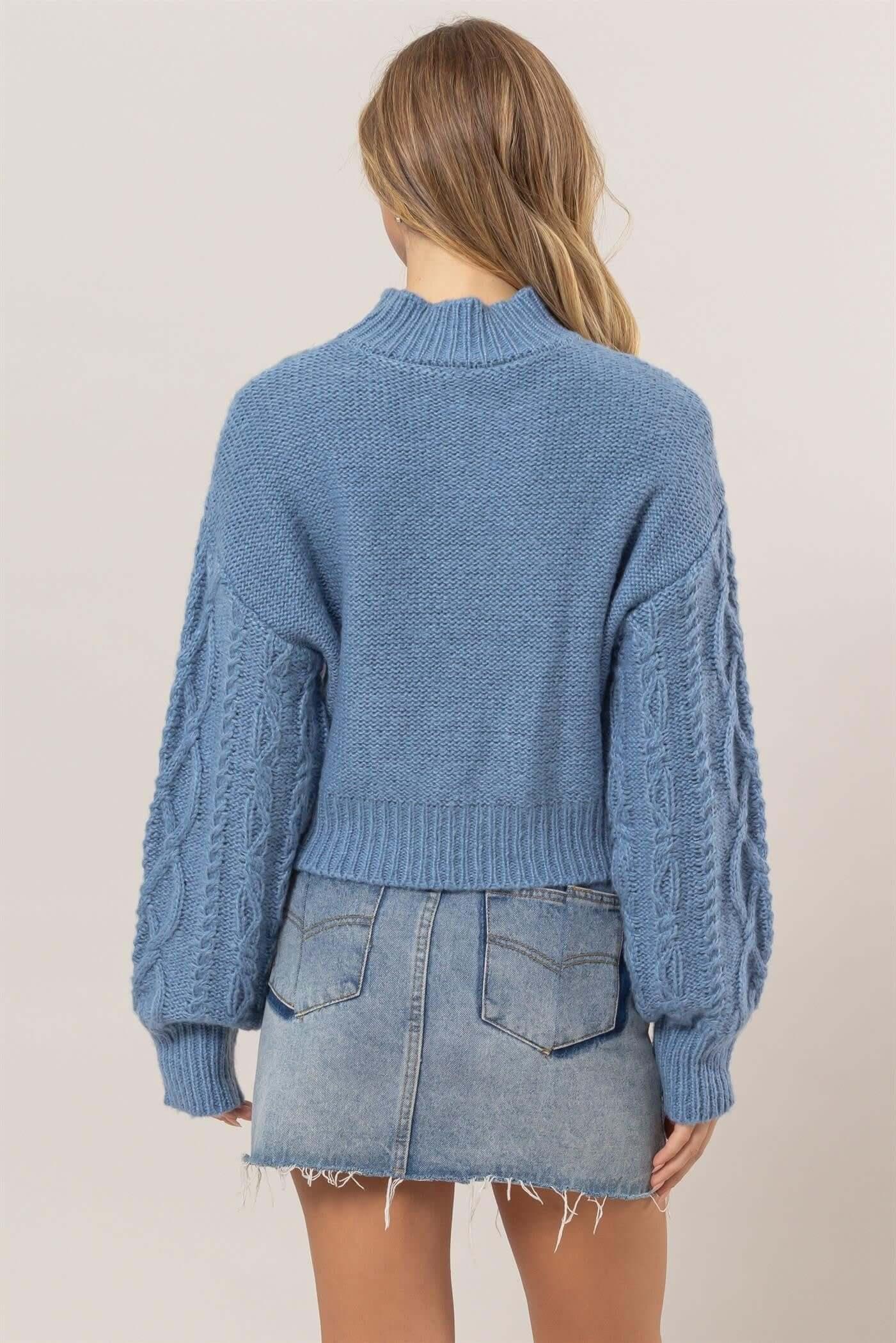 HYFVE Cable-Knit Mock Neck Dropped Shoulder Sweater - Clothes For Her Online Store