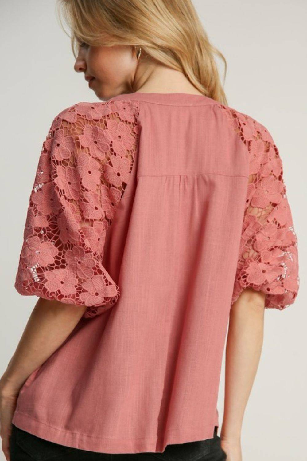 Umgee Full Size Lace Puff Sleeve Top Plus Size - Clothes For Her Online Store