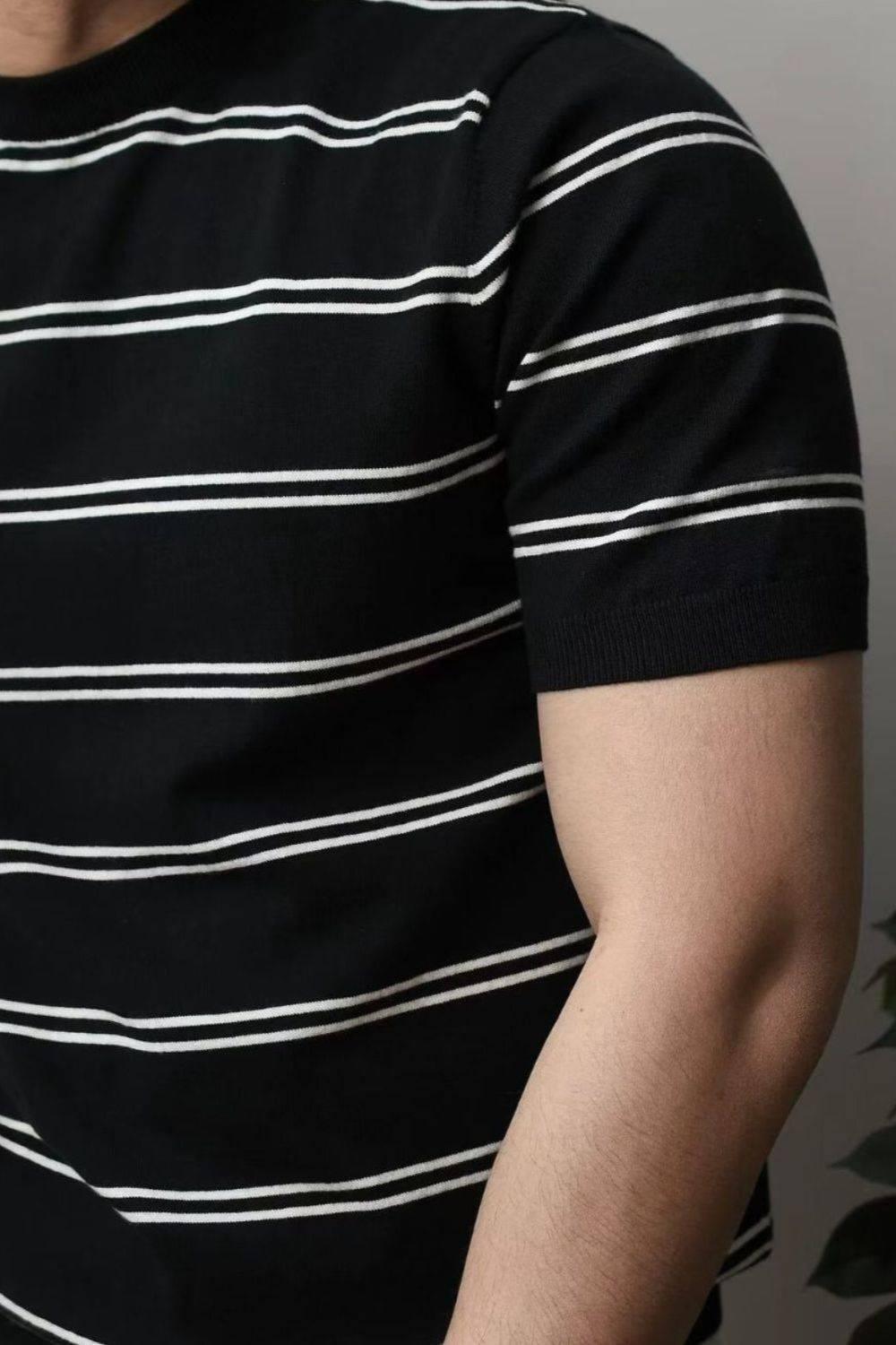 Men's Plus Size Round Neck Striped T-Shirt - Clothes For Her Online Store