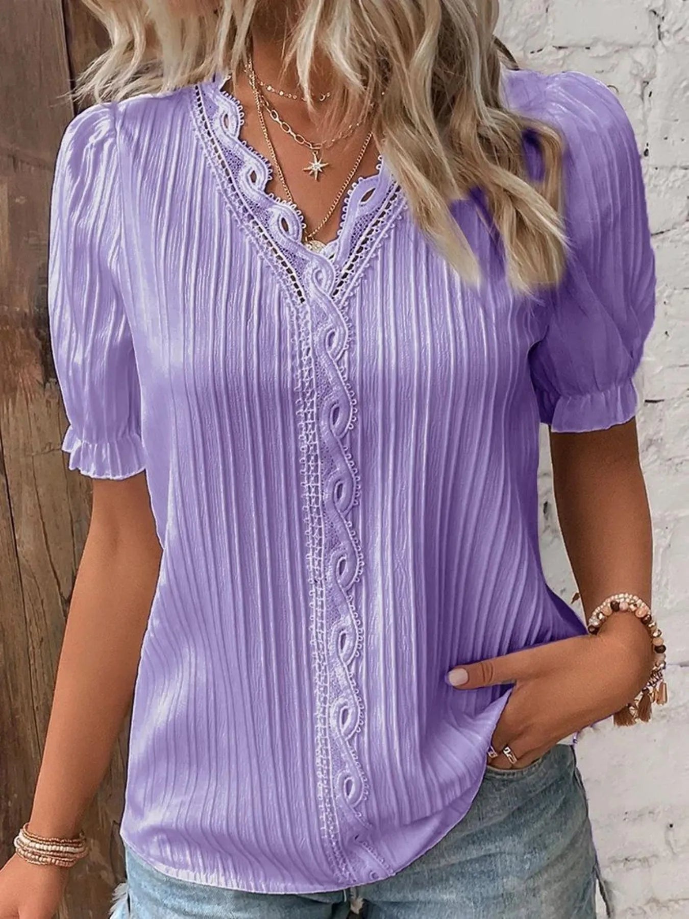 Full Size Lace Detail V-Neck Blouse Plus Size