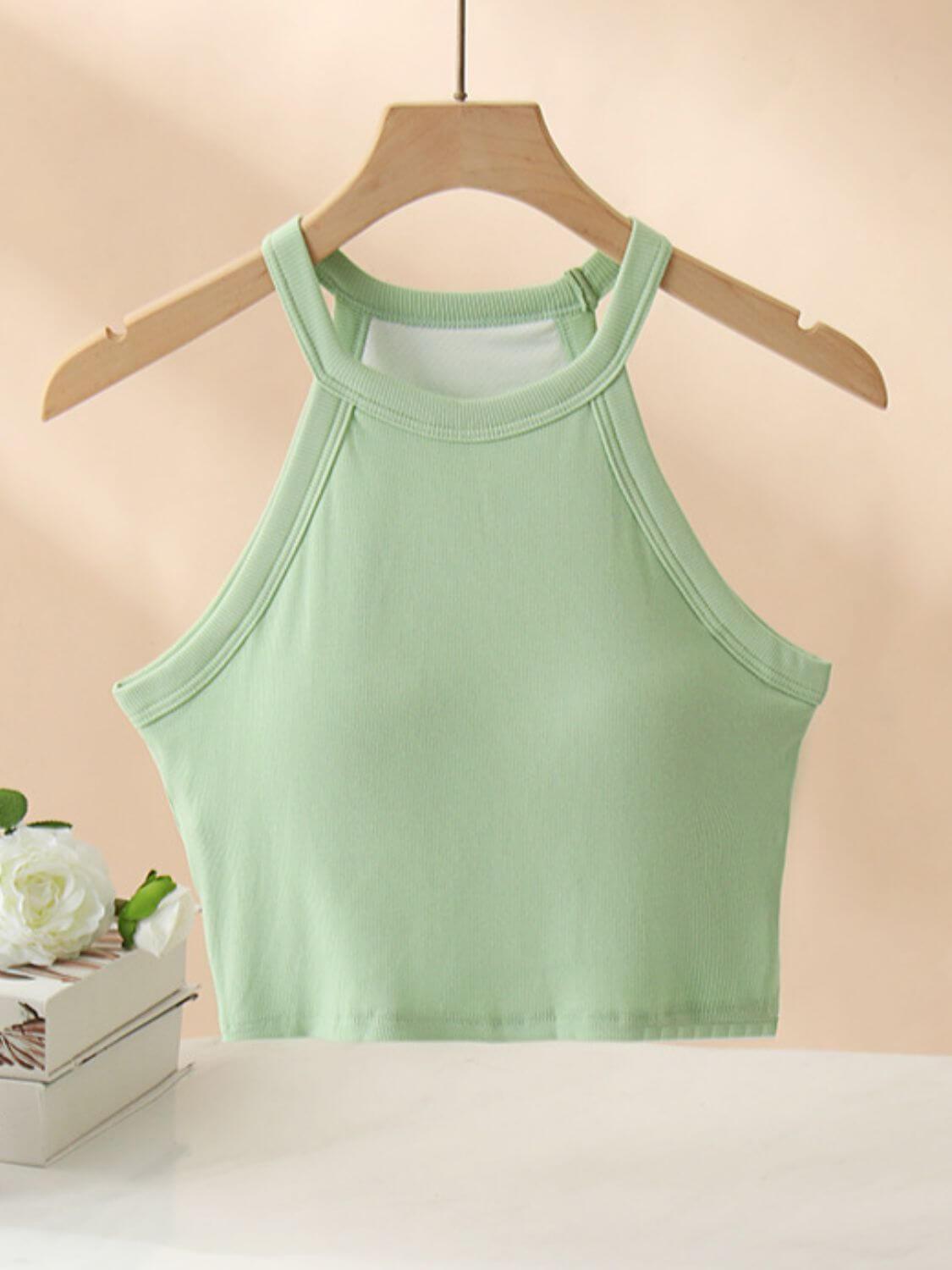 Ribbed Grecian Neck Cropped Tank with Chest Pads - Clothes For Her Online Store