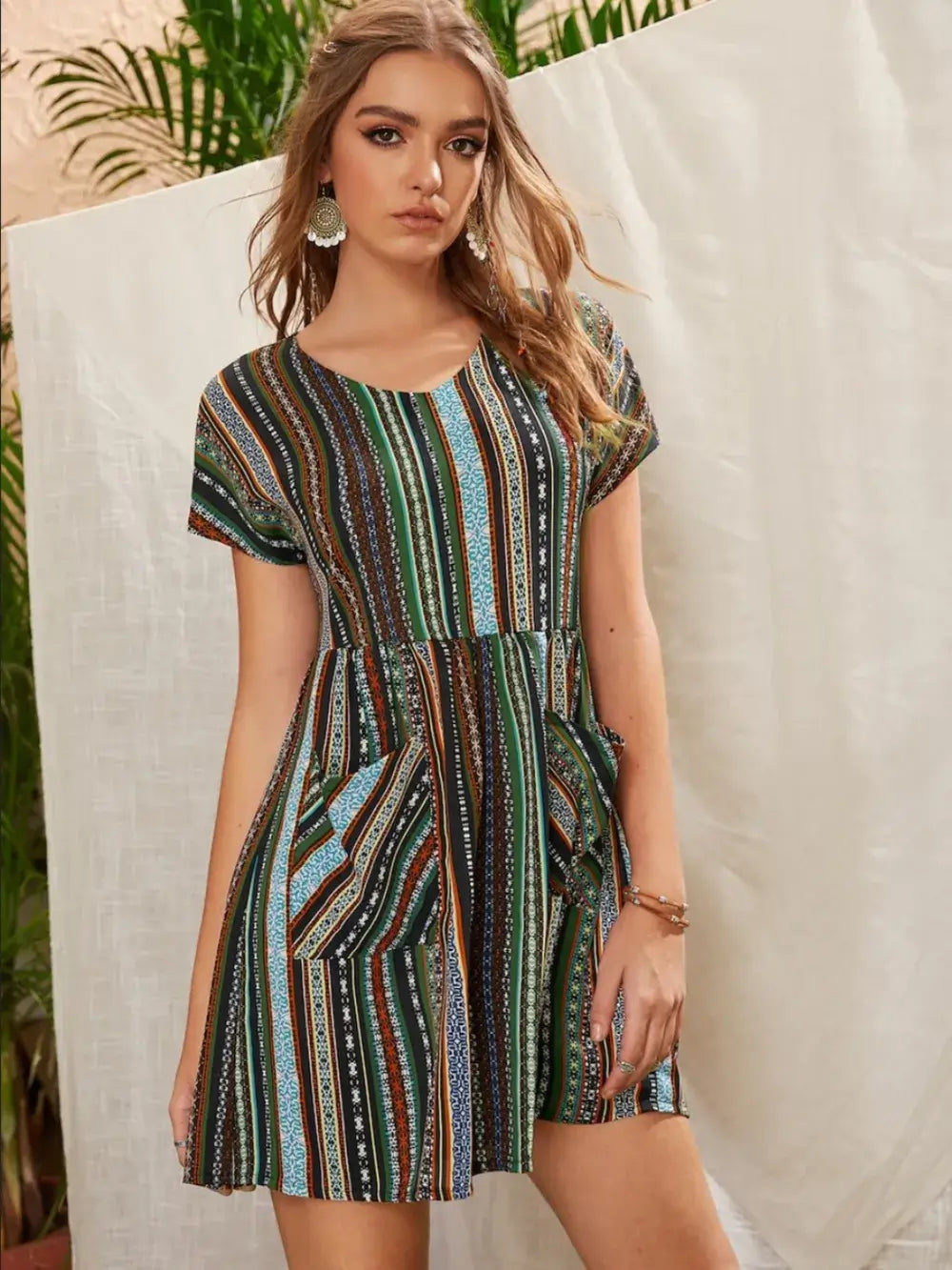 Printed Short Sleeve Mini Dress