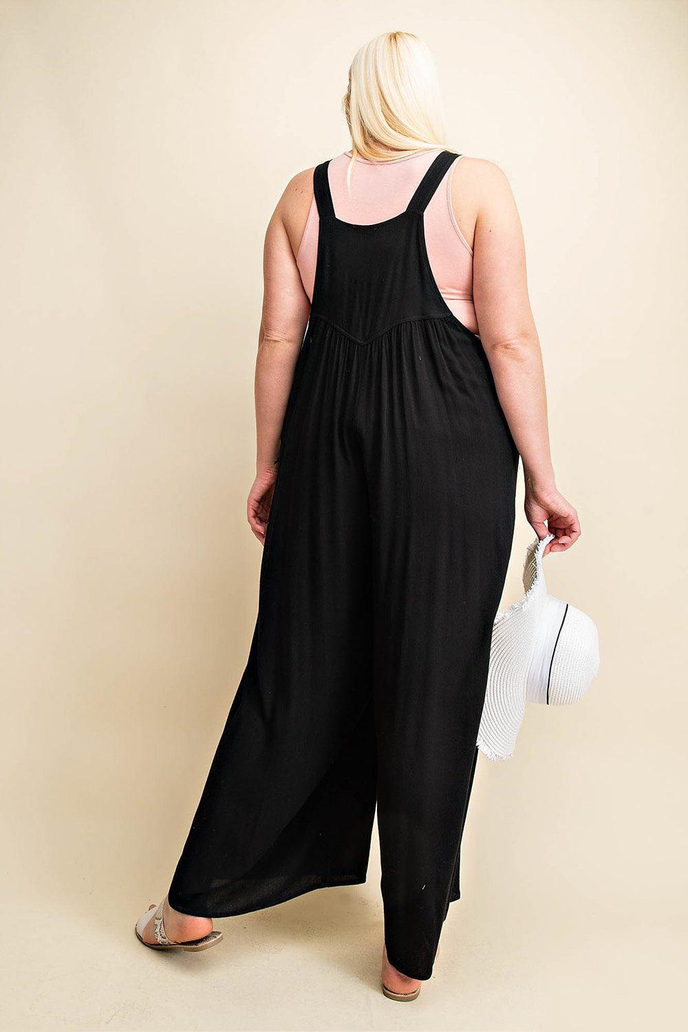 Kori America Full Size Sleeveless Ruched Wide Leg Overalls - Clothes For Her Online Store