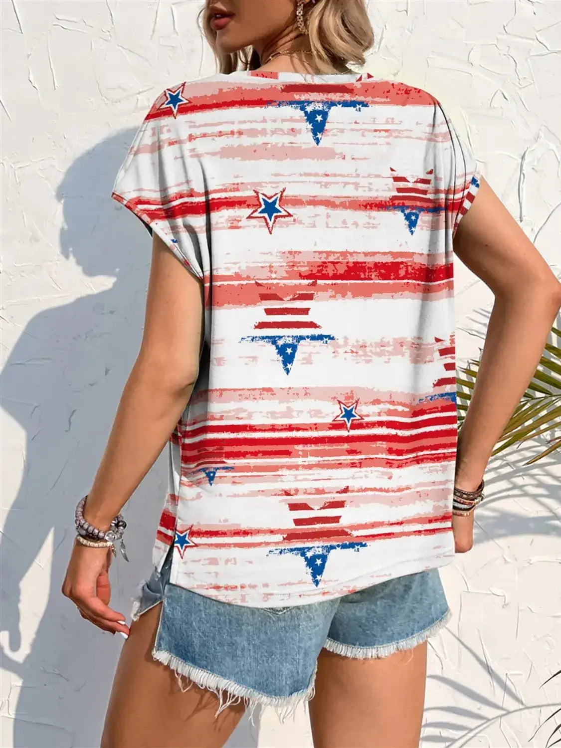Printed Round Neck Short Sleeve T-Shirt - Clothes For Her Online Store