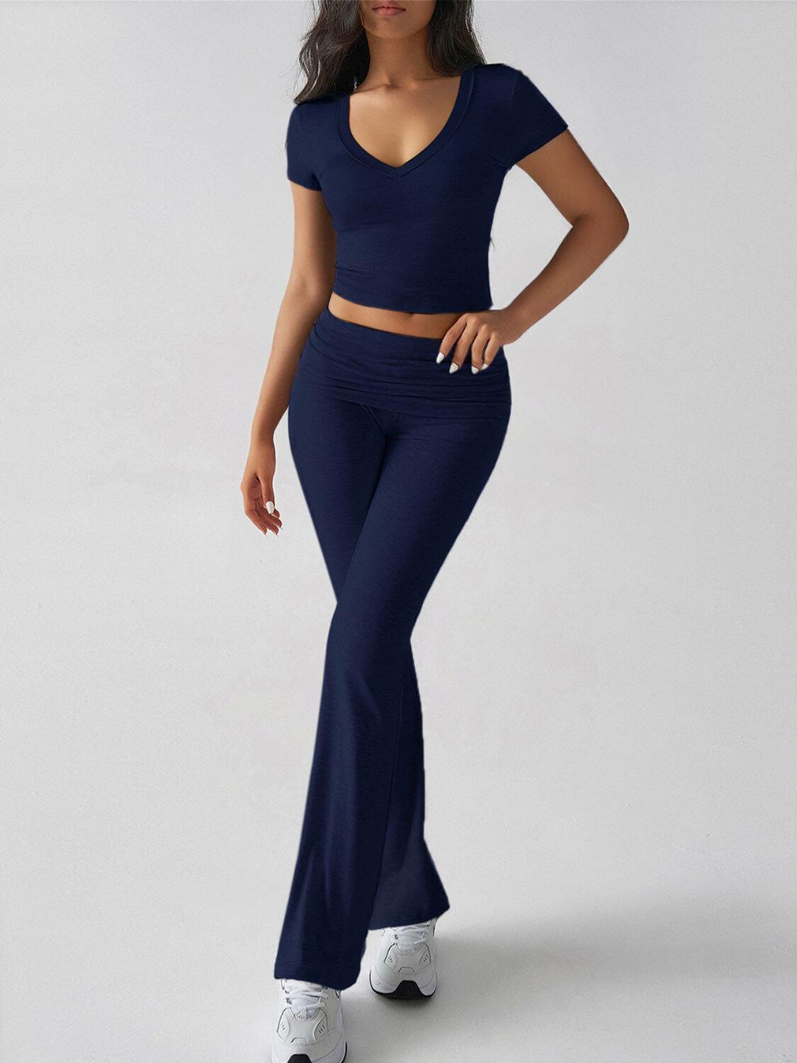 Devine V-Neck Top and Bootcut Leggings Set - Clothes For Her Online Store