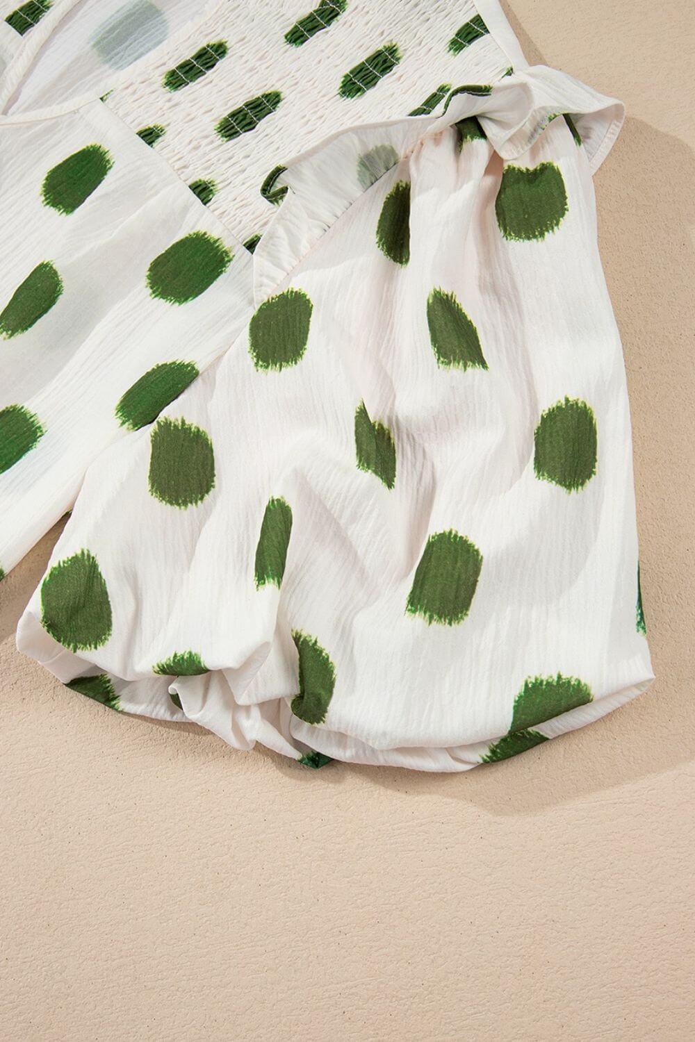 Polka Dot Shirred Yoke Notched Neck Puff Sleeve Blouse - Clothes For Her Online Store