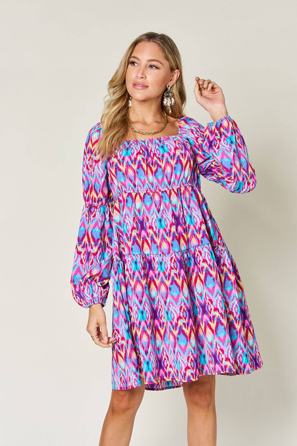 Double Take Full Size Printed Long Sleeve Dress - Clothes For Her Online Store
