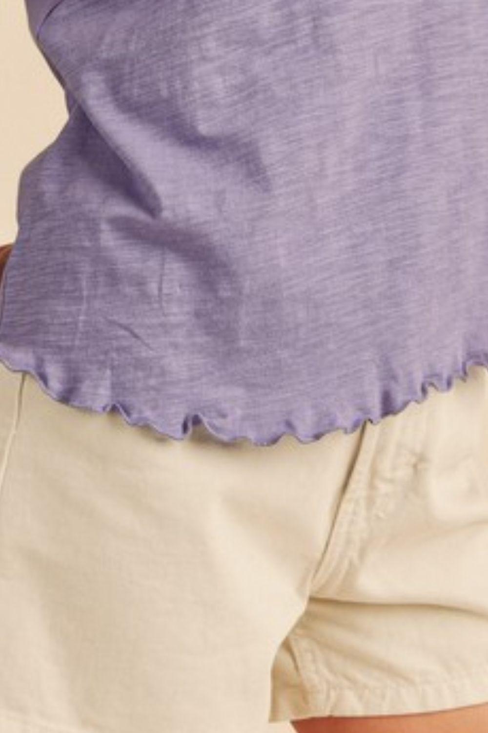 Aemi + Co Lettuce Edge Round Neck Short Sleeve T-Shirt - Clothes For Her Online Store