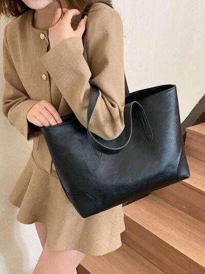 PU Leather Medium Tote Bag - Clothes For Her Online Store