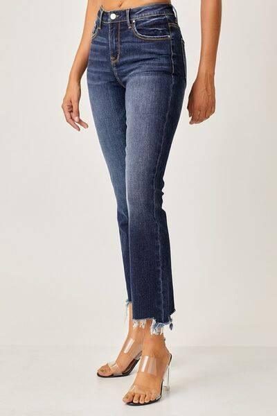 Risen Full Size Frayed Hem Cropped Straight Jeans - Clothes For Her Online Store