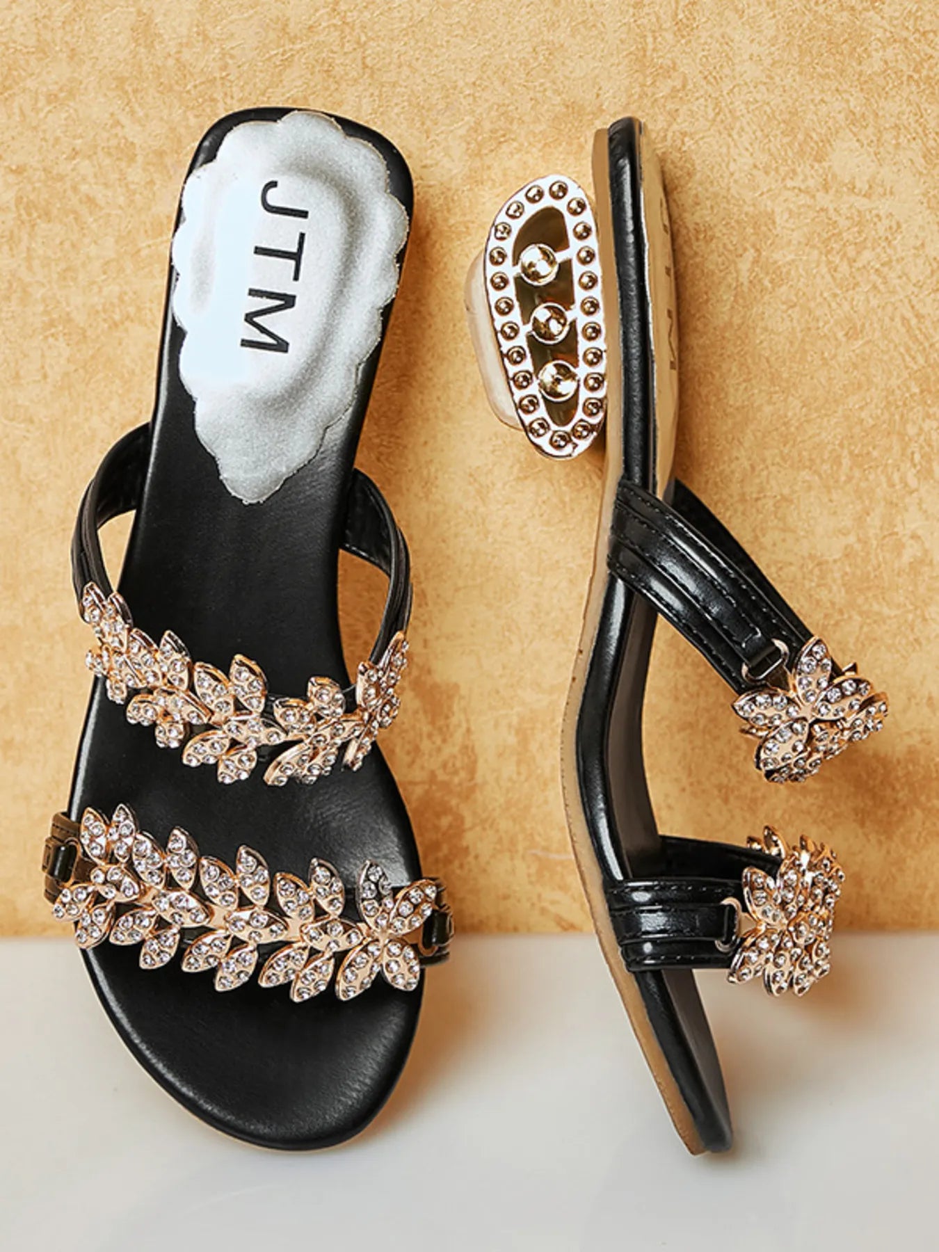 Crystal Embellished Low Heel Sandals