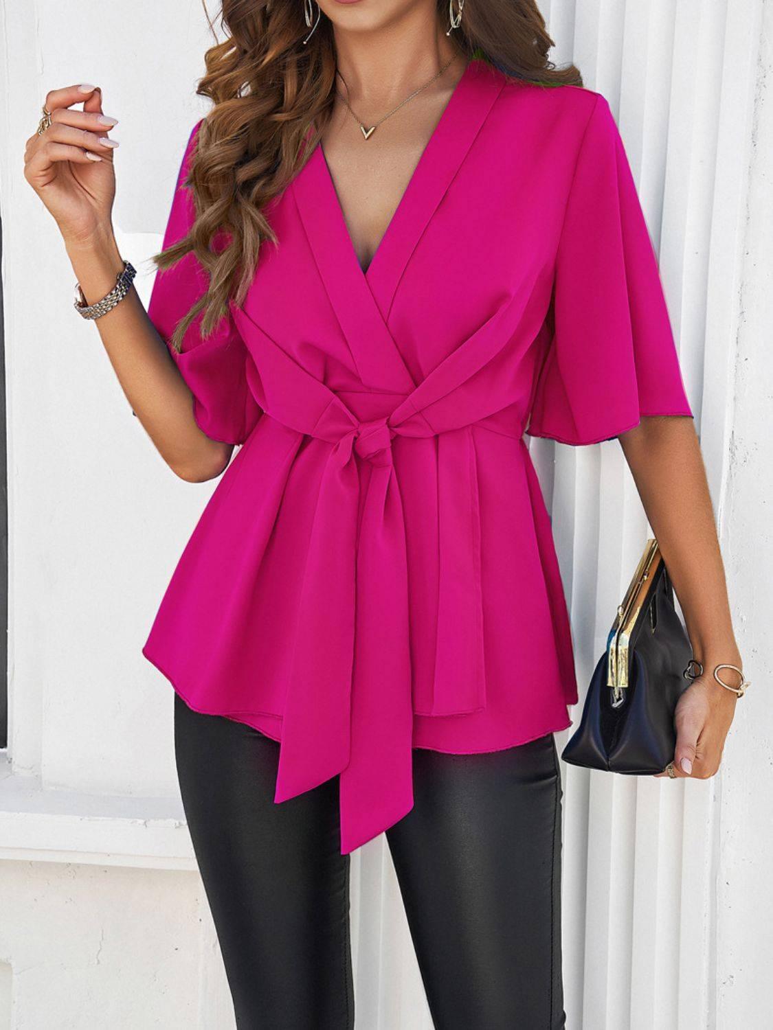 Devine Tied Front Peplum Blouse - Clothes For Her Online Store