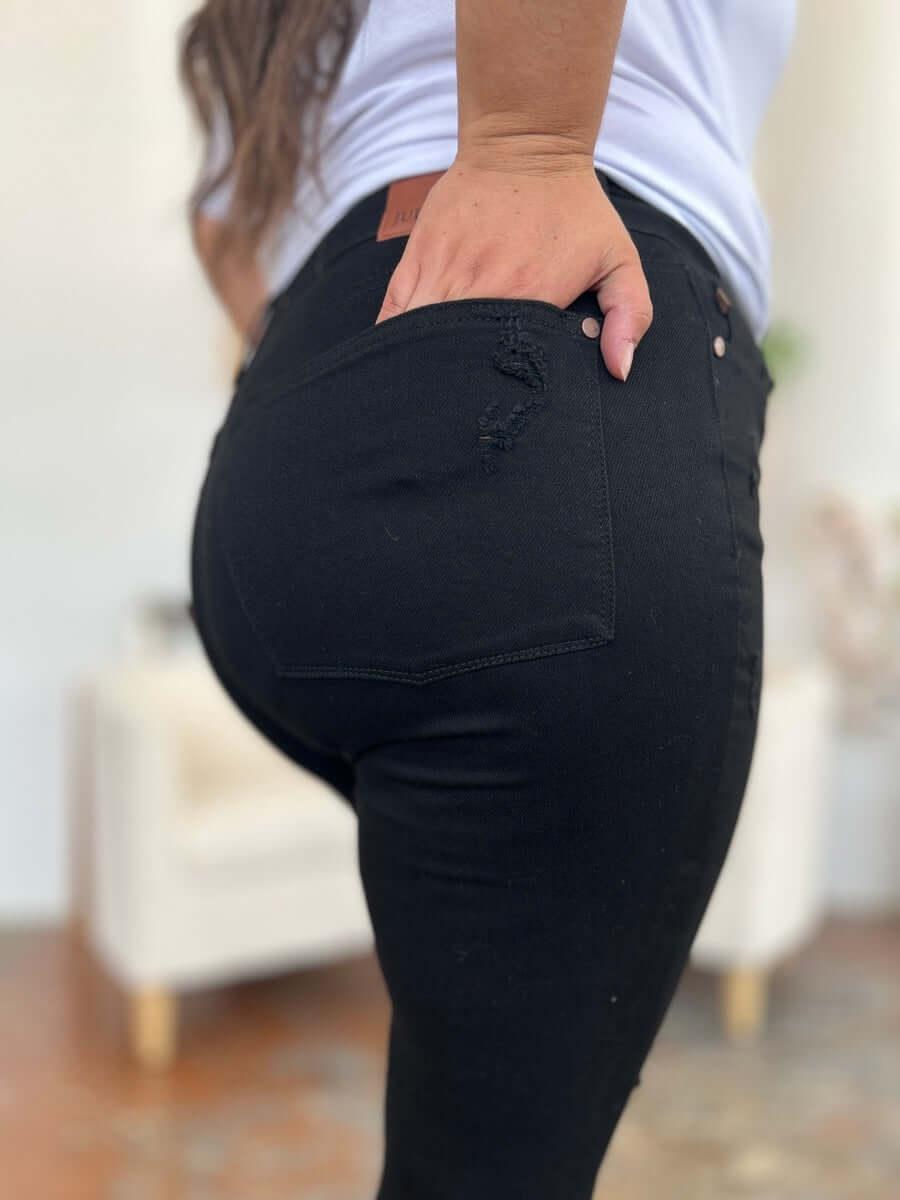 Judy Blue Full Size Distressed Tummy Control High Waist Skinny Jeans - Clothes For Her Online Store
