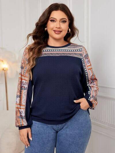 Honey Plus Size Printed Long Sleeve Sweatshirt - Clothes For Her Online Store