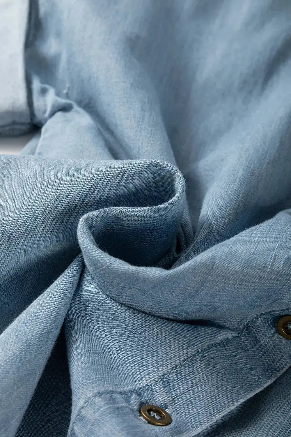 Folded Short Sleeve Patched Pocket Denim Shirt - Clothes For Her Online Store