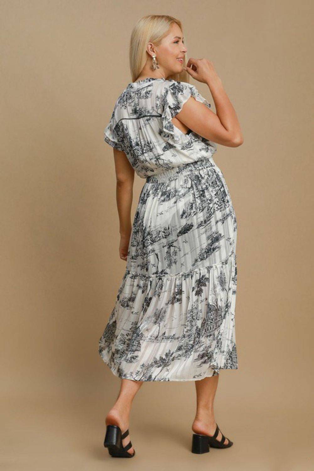 Umgee Full Size Two Tone Landscape Print Midi Dress Plus Size - Clothes For Her Online Store