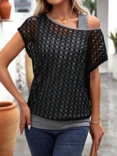 Lace Short Sleeve Fake Two Piece T-Shirt - Clothes For Her Online Store