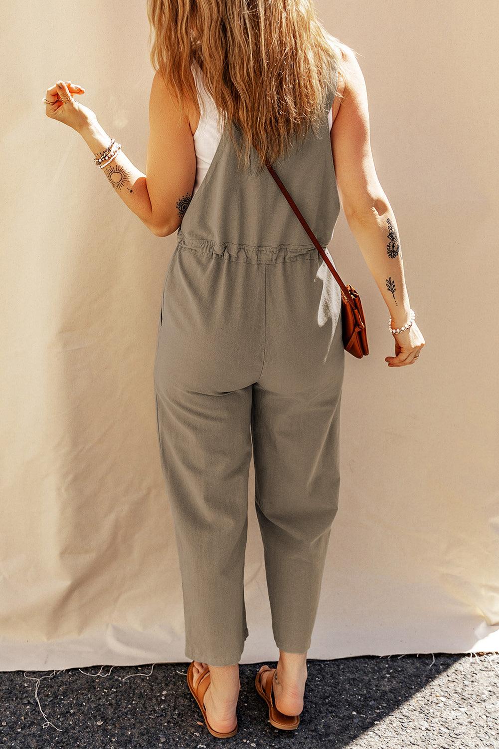 Drawstring Wide Strap Overalls with Pockets - Clothes For Her Online Store