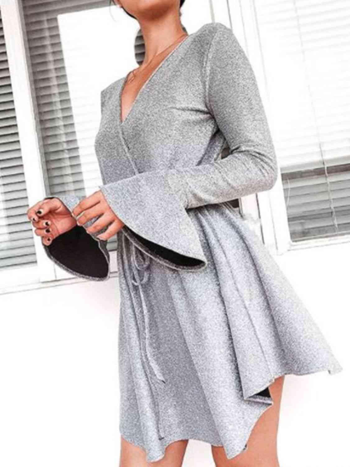 Ivy Lane Plus Size Surplice Neck Flare Sleeve Dress - Clothes For Her Online Store
