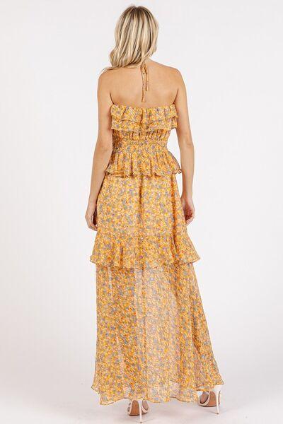 Mittoshop Ruffled Smocked Floral Halter Neck Maxi Dress - Clothes For Her Online Store