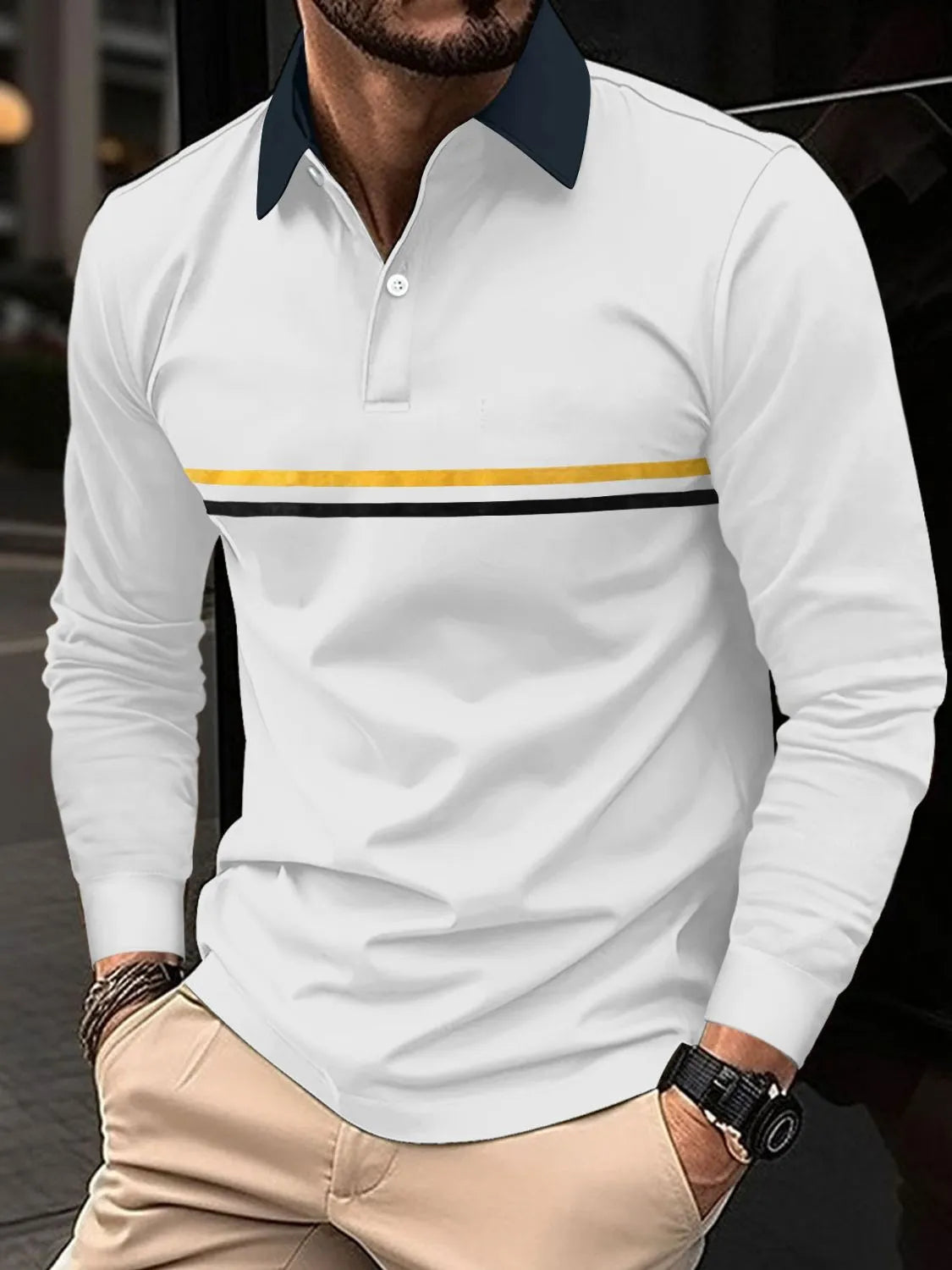 Men's Full Size Collared Neck Long Sleeve Polo Plus Size