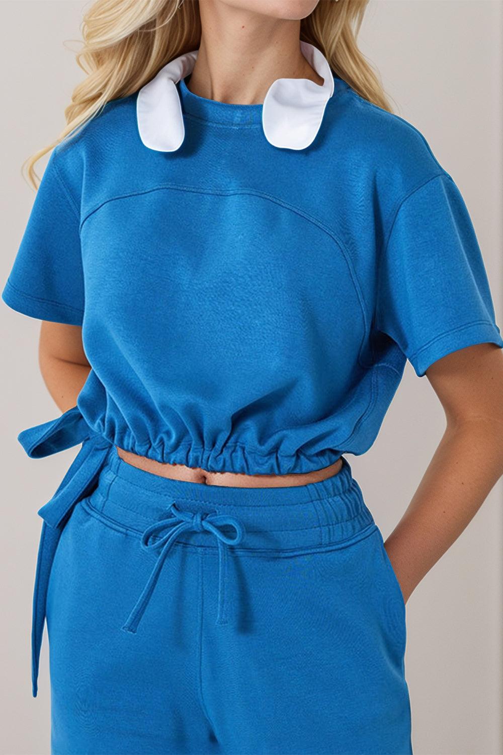 Basic Bae Drawstring Hem Air Scuba Round Neck Short Sleeve T-Shirt - Clothes For Her Online Store