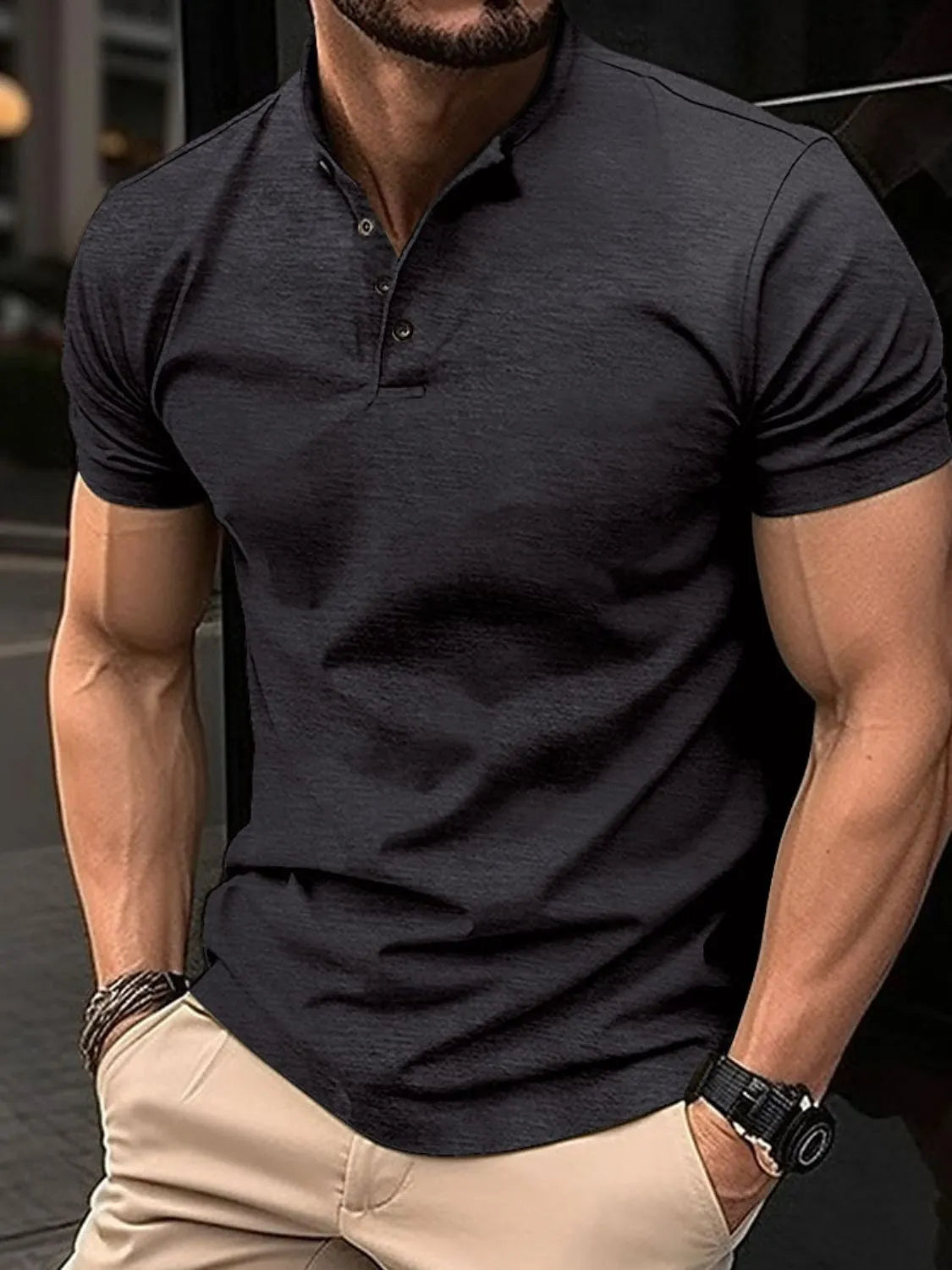 Men's Full Size Button Detail Short Sleeve Polo Plus Size
