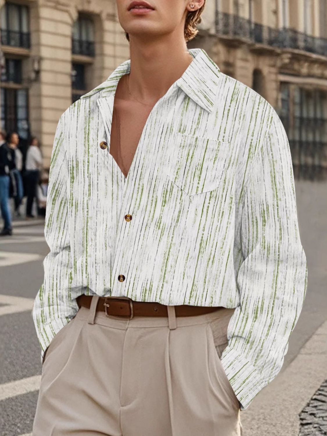 Men's Full Size Button Down Long Sleeve Striped Shirt Plus Size - Clothes For Her Online Store