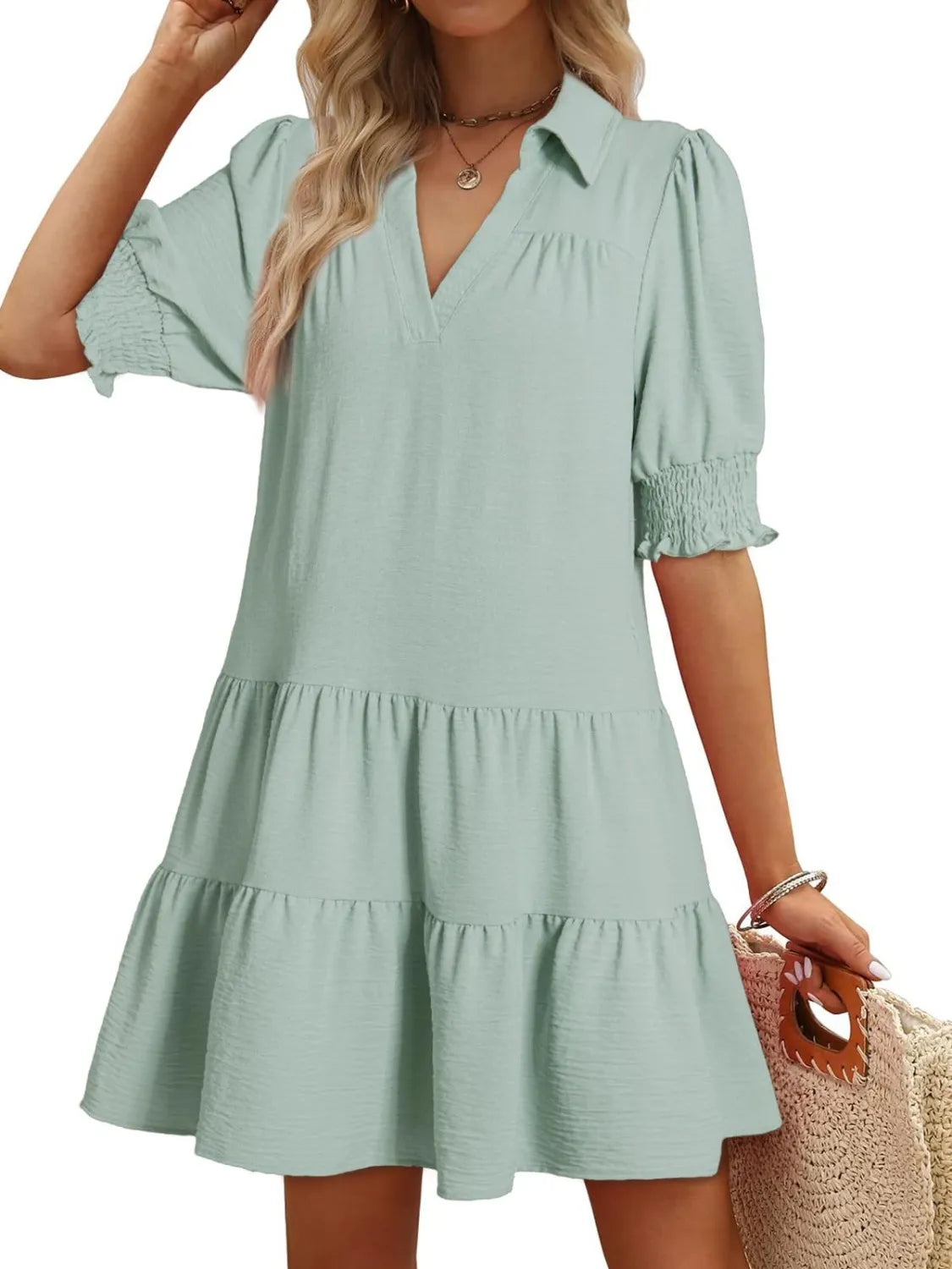 Johnny Collar Short Sleeve Mini Dress - Clothes For Her Online Store
