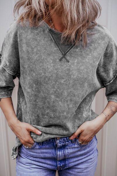 Mineral Wash Drop Shoulder Round Neck T-Shirt - Clothes For Her Online Store