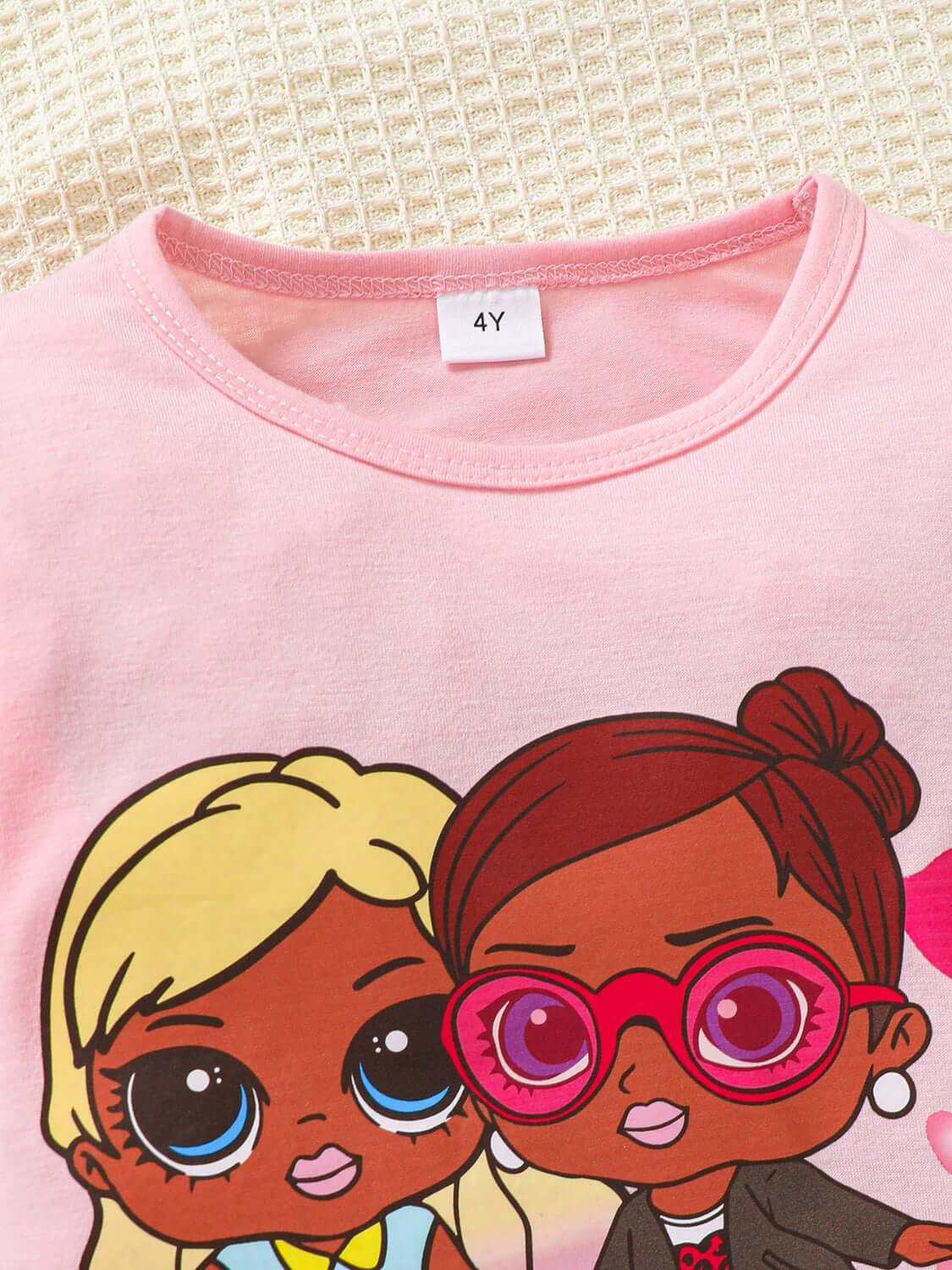 Children's Round Neck Graphic Top and Pants Set - Clothes For Her Online Store