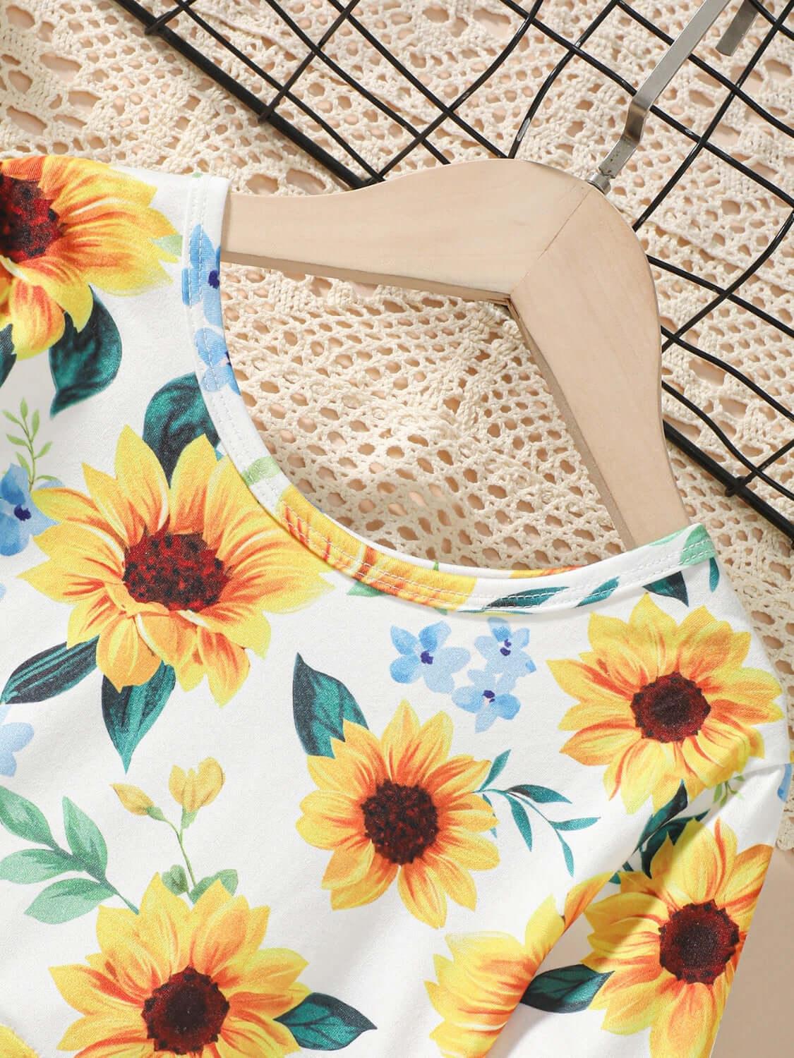 Kids Sunflower Print Round Neck Long Sleeve Dress - Clothes For Her Online Store