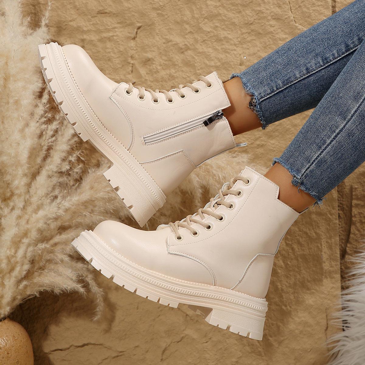 Lace Up Platform Boots with Side Zip - Clothes For Her Online Store