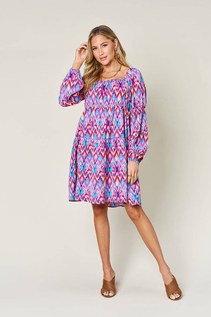 Double Take Full Size Printed Long Sleeve Dress - Clothes For Her Online Store