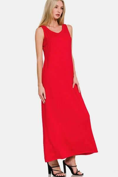 Zenana Scoop Neck Wide Strap Tank Dress - Clothes For Her Online Store