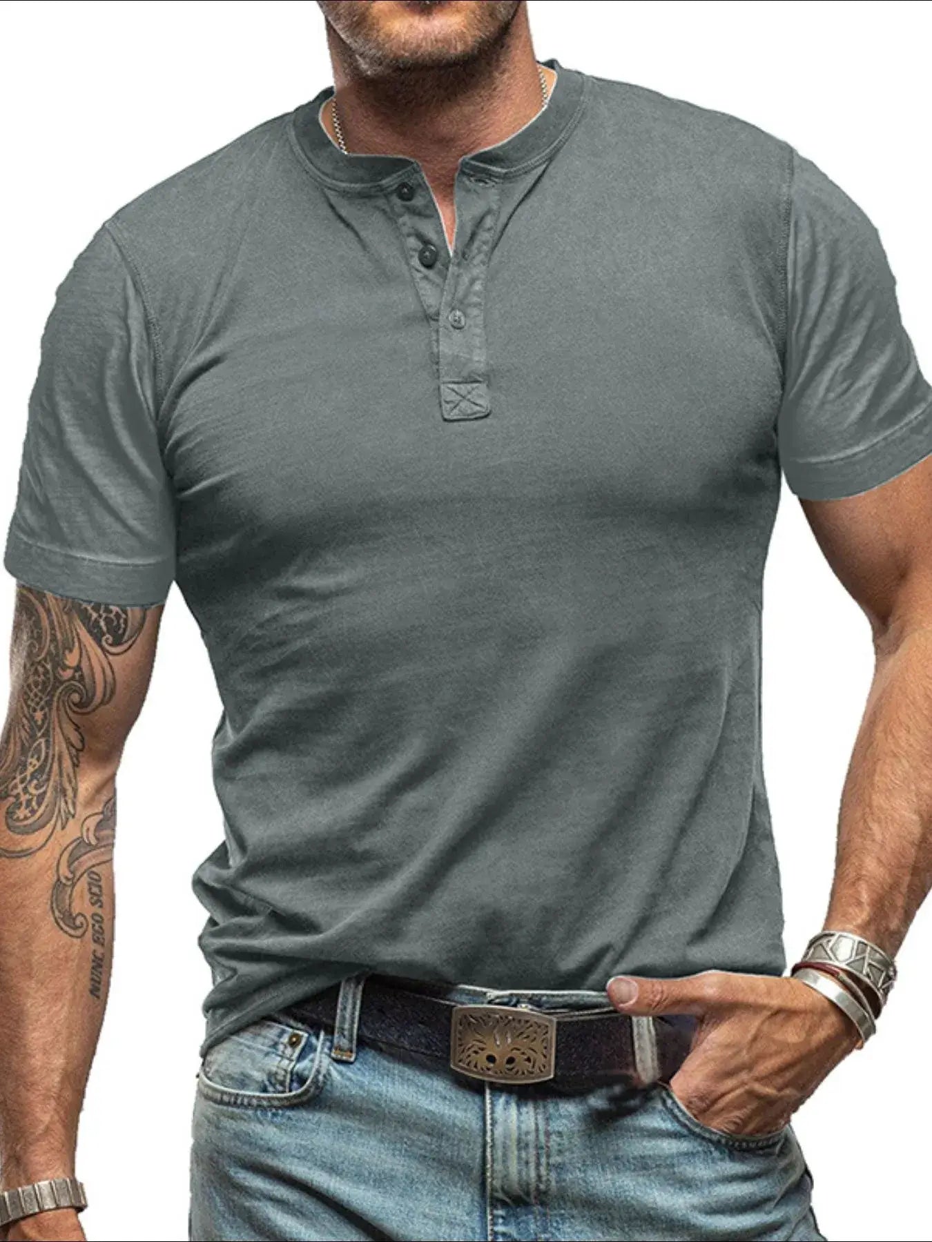 Men's Classic Henley Short Sleeve Polo T-Shirt