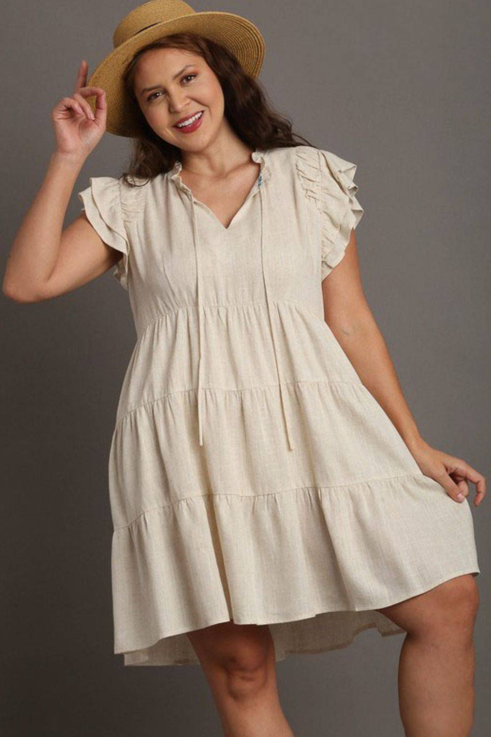 Umgee Full Size Linen A-line Tiered Mini Dress Plus Size - Clothes For Her Online Store